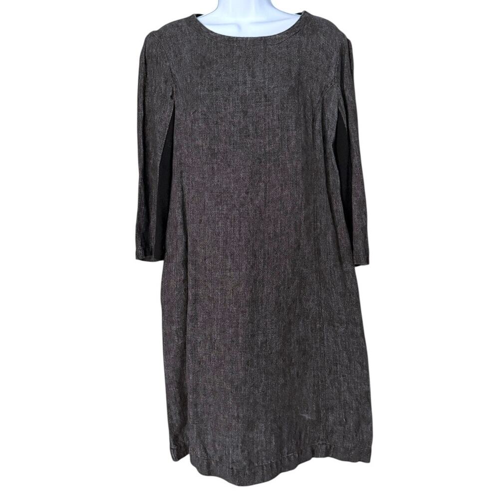 Studio 412 Charcoal Grey Black Linen Dress Women's Small Lagenlook Artisan Shift